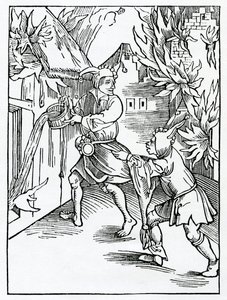Van dwazen die zichzelf vergeten en andermans zaken doen terwijl ze hun eigen werk ongedaan laten, illustratie uit Alexander Barclay